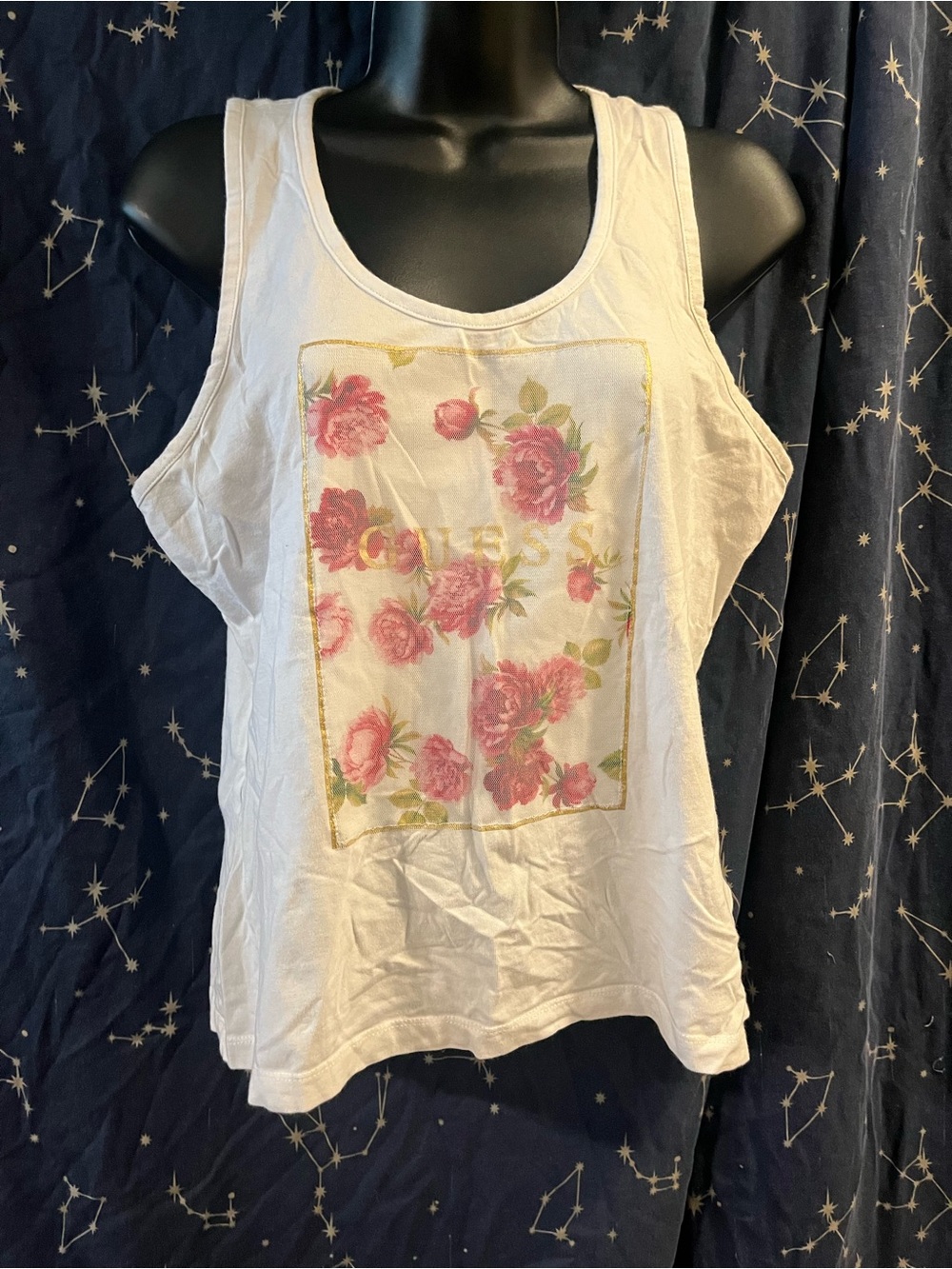 Guess White Tank Top with Pink Floral Panel